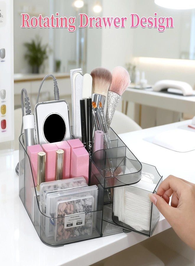 BQAN Transparent Acrylic Nail Desk Organizer, Drill & Brush Holder, Professional Storage Box for Nail Tools, Makeup, Eyeshadows, Skin Care (Black) - Image 5
